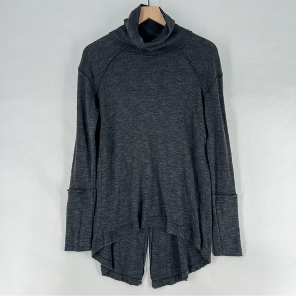 WeThe Free Raw Edge Split Back Long Sleeve Burnout Knit Turtleneck Top